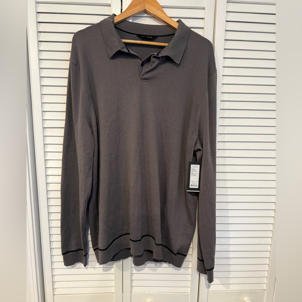 Rhone Smoke Compass Knit Long Sleeve Polo